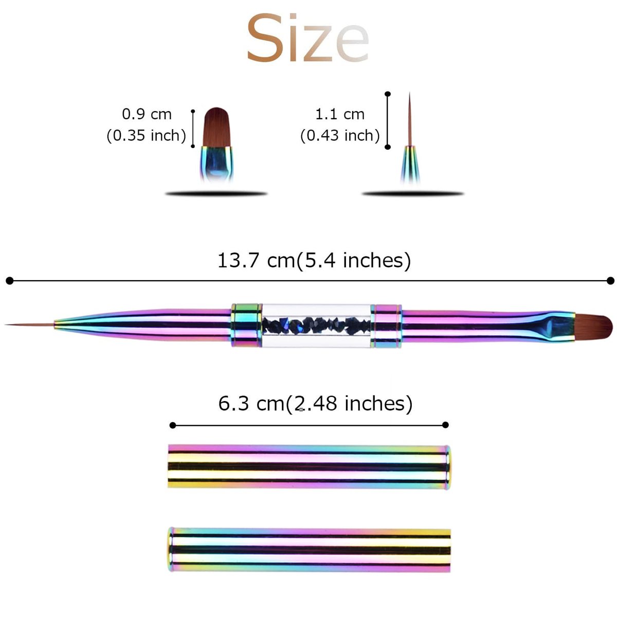 Ycyan Dual-Ended UV Gel Nail Brush with Rhinestone Handle - Rainbow Nail Art Liner & Polygel Brush for Professional & Home Use Avelisse