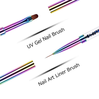 Ycyan Dual-Ended UV Gel Nail Brush with Rhinestone Handle - Rainbow Nail Art Liner & Polygel Brush for Professional & Home Use Avelisse