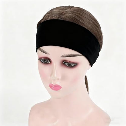 JCKHXG 3-Pack Black Non-Slip Headbands for Women - Soft Cotton Stretchy Thick Headbands for Running, Exercise & Daily Wear