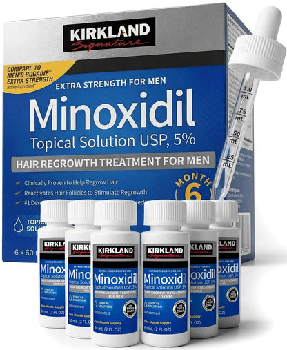 Kirkland Minoxidil for Men Liquid, Extra Strength Hair Regrowth Treatment 5%, 6 Months Supply - Upgraded Dropper Applicator and Bonus Free Guide Included Avelisse
