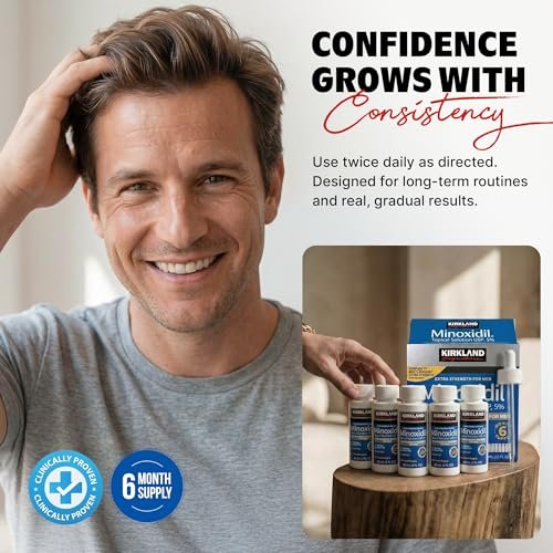 Kirkland Minoxidil for Men Liquid, Extra Strength Hair Regrowth Treatment 5%, 6 Months Supply - Upgraded Dropper Applicator and Bonus Free Guide Included Avelisse