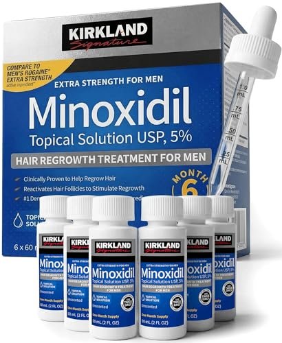 Kirkland Minoxidil for Men Liquid, Extra Strength Hair Regrowth Treatment 5%, 6 Months Supply - Upgraded Dropper Applicator and Bonus Free Guide Included Avelisse