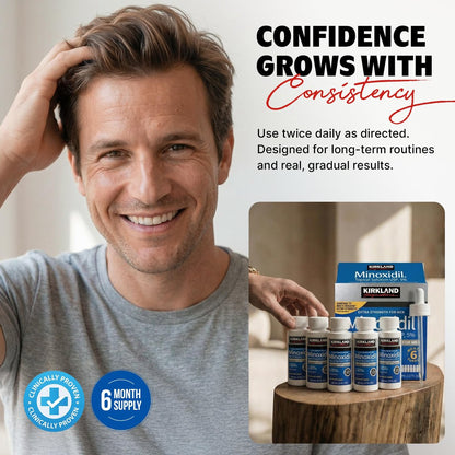 Kirkland Minoxidil for Men Liquid, Extra Strength Hair Regrowth Treatment 5%, 6 Months Supply - Upgraded Dropper Applicator and Bonus Free Guide Included Avelisse