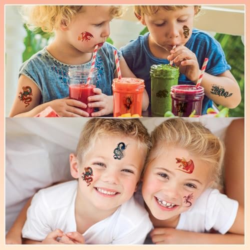 102 PCS Individually Wrapped Dragon Temporary Tattoos for Kids – Cute Dragon Tattoo Stickers for Body, Arm, Shoulder | Birthday Party Supplies & Gifts for Boys and Girls - görsel 8
