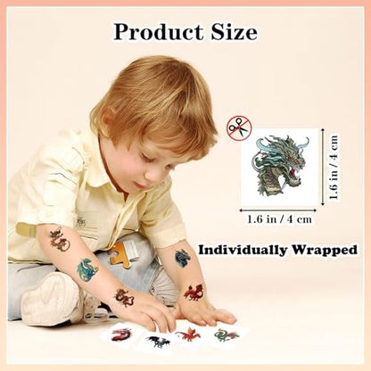 102 PCS Individually Wrapped Dragon Temporary Tattoos for Kids – Cute Dragon Tattoo Stickers for Body, Arm, Shoulder | Birthday Party Supplies & Gifts for Boys and Girls
