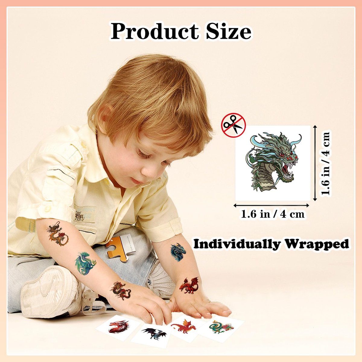 102 PCS Individually Wrapped Dragon Temporary Tattoos for Kids – Cute Dragon Tattoo Stickers for Body, Arm, Shoulder | Birthday Party Supplies & Gifts for Boys and Girls - görsel 5