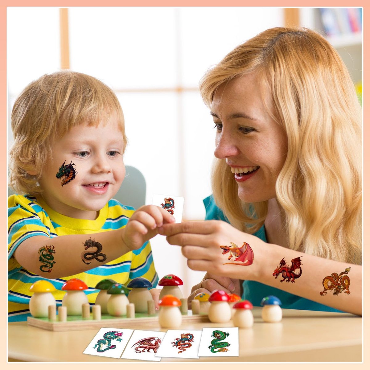 102 PCS Individually Wrapped Dragon Temporary Tattoos for Kids – Cute Dragon Tattoo Stickers for Body, Arm, Shoulder | Birthday Party Supplies & Gifts for Boys and Girls - görsel 9