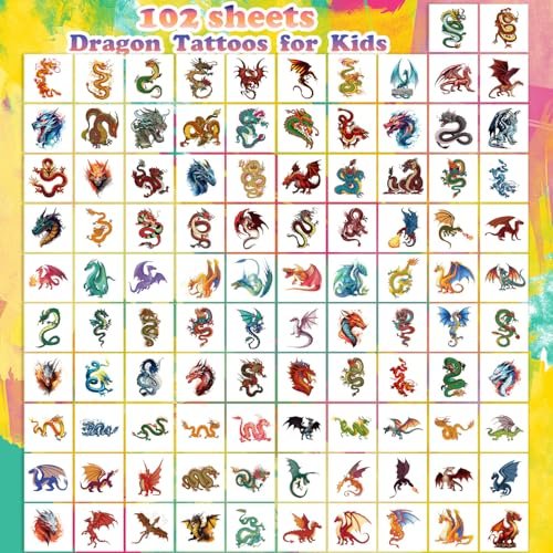 102 PCS Individually Wrapped Dragon Temporary Tattoos for Kids – Cute Dragon Tattoo Stickers for Body, Arm, Shoulder | Birthday Party Supplies & Gifts for Boys and Girls - görsel 4