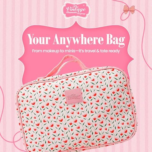 The Vintage Cosmetic Company Tulip Square Carry Bag – Floral Cosmetic Organizer for Makeup, Toiletries & Travel Essentials, Cream Cotton - görsel 10