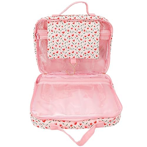 The Vintage Cosmetic Company Tulip Square Carry Bag – Floral Cosmetic Organizer for Makeup, Toiletries & Travel Essentials, Cream Cotton - görsel 6