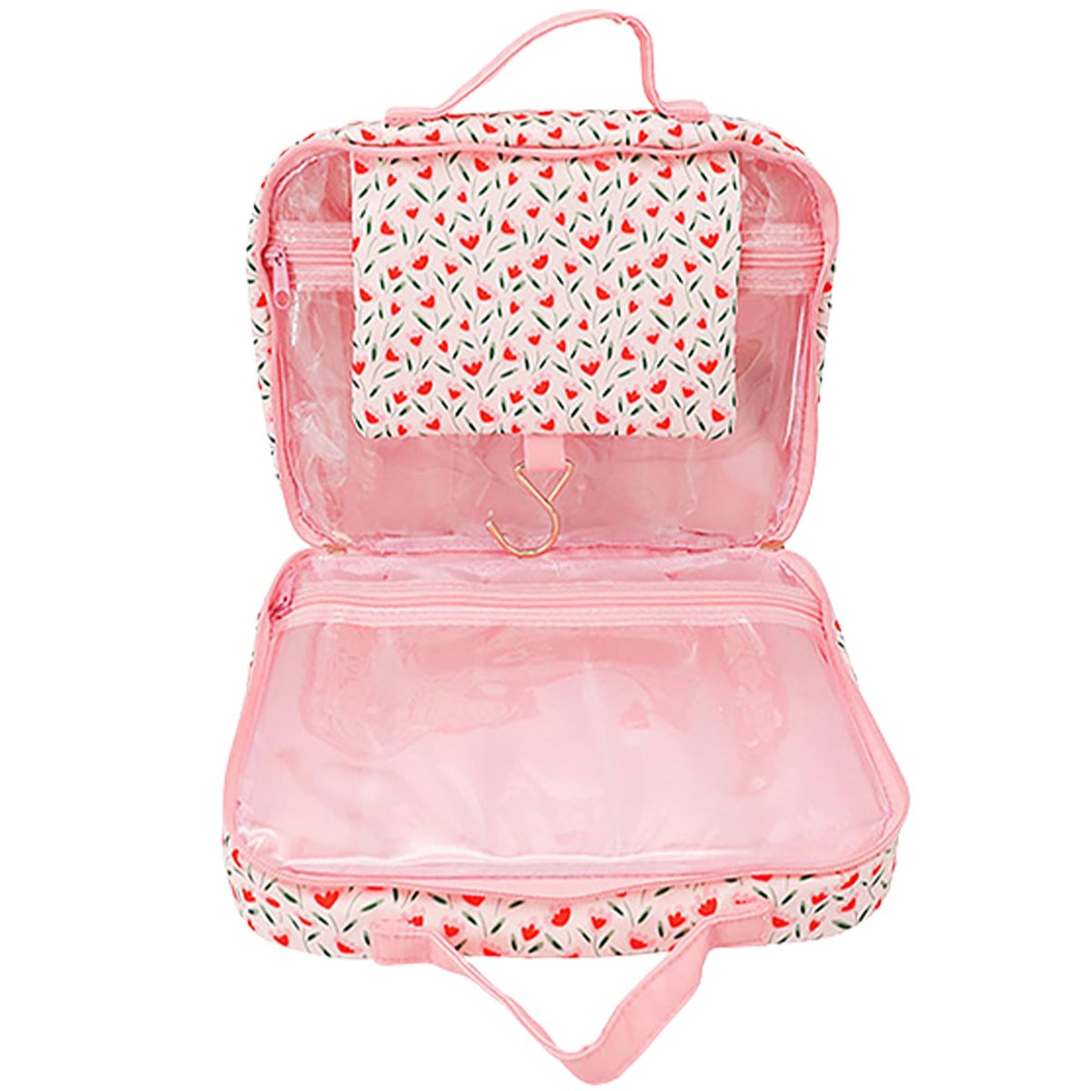 The Vintage Cosmetic Company Tulip Square Carry Bag – Floral Cosmetic Organizer for Makeup, Toiletries & Travel Essentials, Cream Cotton - görsel 5
