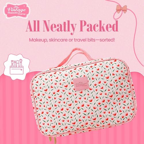 The Vintage Cosmetic Company Tulip Square Carry Bag – Floral Cosmetic Organizer for Makeup, Toiletries & Travel Essentials, Cream Cotton - görsel 14