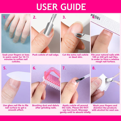 FANDAMEI Manicure Kit for Women - Complete Nail Care Kit with Glass Nail File, 5pcs 180/240 Grit Nail Files, Cuticle Oil, Trimmer, Pusher, Manicure Set, Nail Prep Kit (Pink) Avelisse