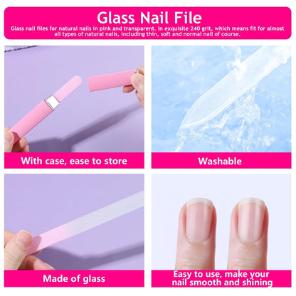 FANDAMEI Manicure Kit for Women - Complete Nail Care Kit with Glass Nail File, 5pcs 180/240 Grit Nail Files, Cuticle Oil, Trimmer, Pusher, Manicure Set, Nail Prep Kit (Pink) Avelisse