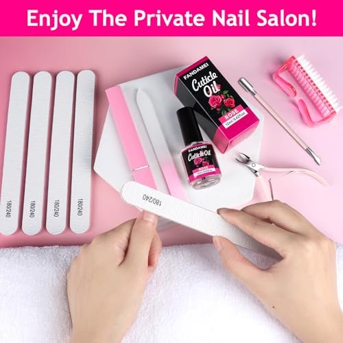FANDAMEI Manicure Kit for Women - Complete Nail Care Kit with Glass Nail File, 5pcs 180/240 Grit Nail Files, Cuticle Oil, Trimmer, Pusher, Manicure Set, Nail Prep Kit (Pink) Avelisse
