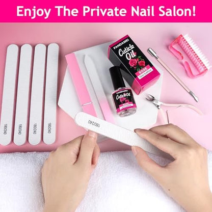 FANDAMEI Manicure Kit for Women - Complete Nail Care Kit with Glass Nail File, 5pcs 180/240 Grit Nail Files, Cuticle Oil, Trimmer, Pusher, Manicure Set, Nail Prep Kit (Pink) Avelisse