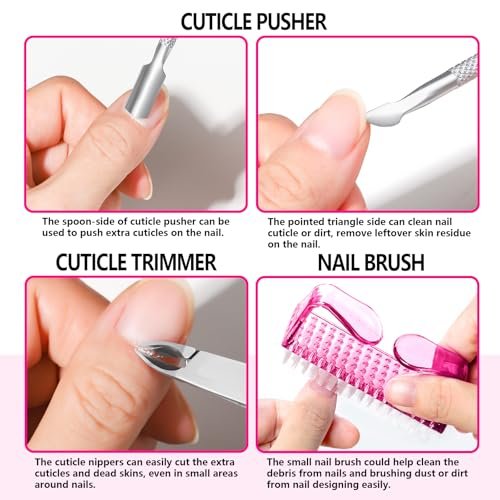 FANDAMEI Manicure Kit for Women - Complete Nail Care Kit with Glass Nail File, 5pcs 180/240 Grit Nail Files, Cuticle Oil, Trimmer, Pusher, Manicure Set, Nail Prep Kit (Pink) Avelisse