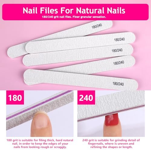FANDAMEI Manicure Kit for Women - Complete Nail Care Kit with Glass Nail File, 5pcs 180/240 Grit Nail Files, Cuticle Oil, Trimmer, Pusher, Manicure Set, Nail Prep Kit (Pink) Avelisse
