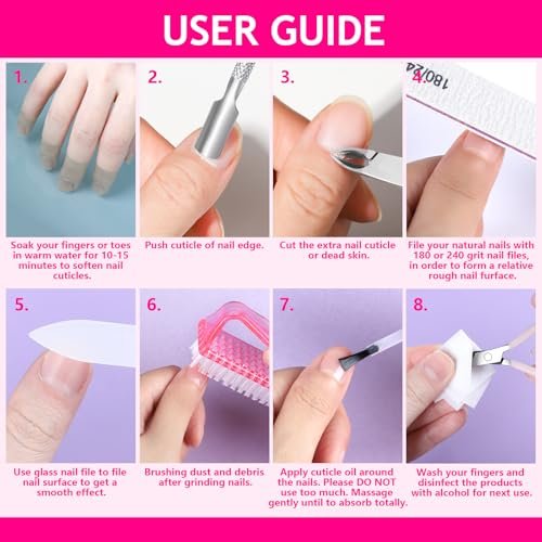 FANDAMEI Manicure Kit for Women - Complete Nail Care Kit with Glass Nail File, 5pcs 180/240 Grit Nail Files, Cuticle Oil, Trimmer, Pusher, Manicure Set, Nail Prep Kit (Pink) Avelisse
