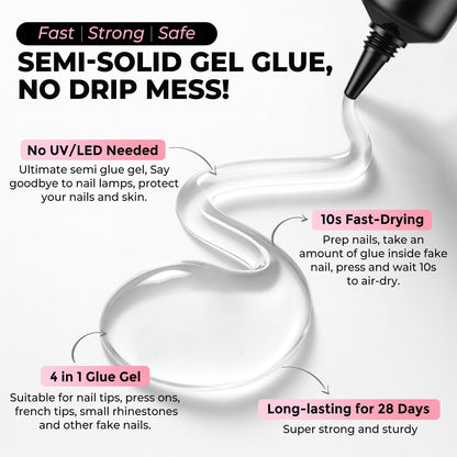 Luckyfairy 15g Nail Glue for Press Ons with 10ml Nail Glue Remover - Quick Dry Super Strong Semi Solid Glue, No Lamp Needed, Gentle Non-Acetone Remover
