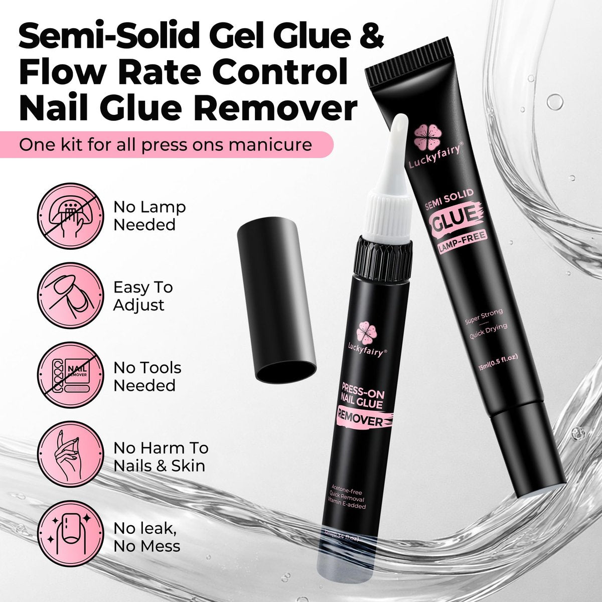 Luckyfairy 15g Nail Glue for Press Ons with 10ml Nail Glue Remover - Quick Dry Super Strong Semi Solid Glue, No Lamp Needed, Gentle Non-Acetone Remover - görsel 3