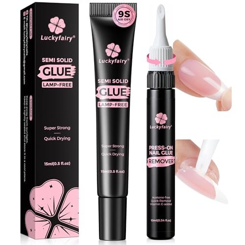 Luckyfairy 15g Nail Glue for Press Ons with 10ml Nail Glue Remover - Quick Dry Super Strong Semi Solid Glue, No Lamp Needed, Gentle Non-Acetone Remover - görsel 2