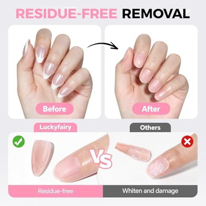 Luckyfairy 15g Nail Glue for Press Ons with 10ml Nail Glue Remover - Quick Dry Super Strong Semi Solid Glue, No Lamp Needed, Gentle Non-Acetone Remover