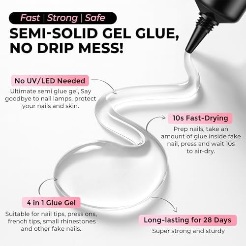 Luckyfairy 15g Nail Glue for Press Ons with 10ml Nail Glue Remover - Quick Dry Super Strong Semi Solid Glue, No Lamp Needed, Gentle Non-Acetone Remover - görsel 6