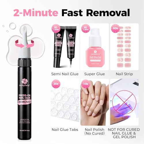 Luckyfairy 15g Nail Glue for Press Ons with 10ml Nail Glue Remover - Quick Dry Super Strong Semi Solid Glue, No Lamp Needed, Gentle Non-Acetone Remover - görsel 10