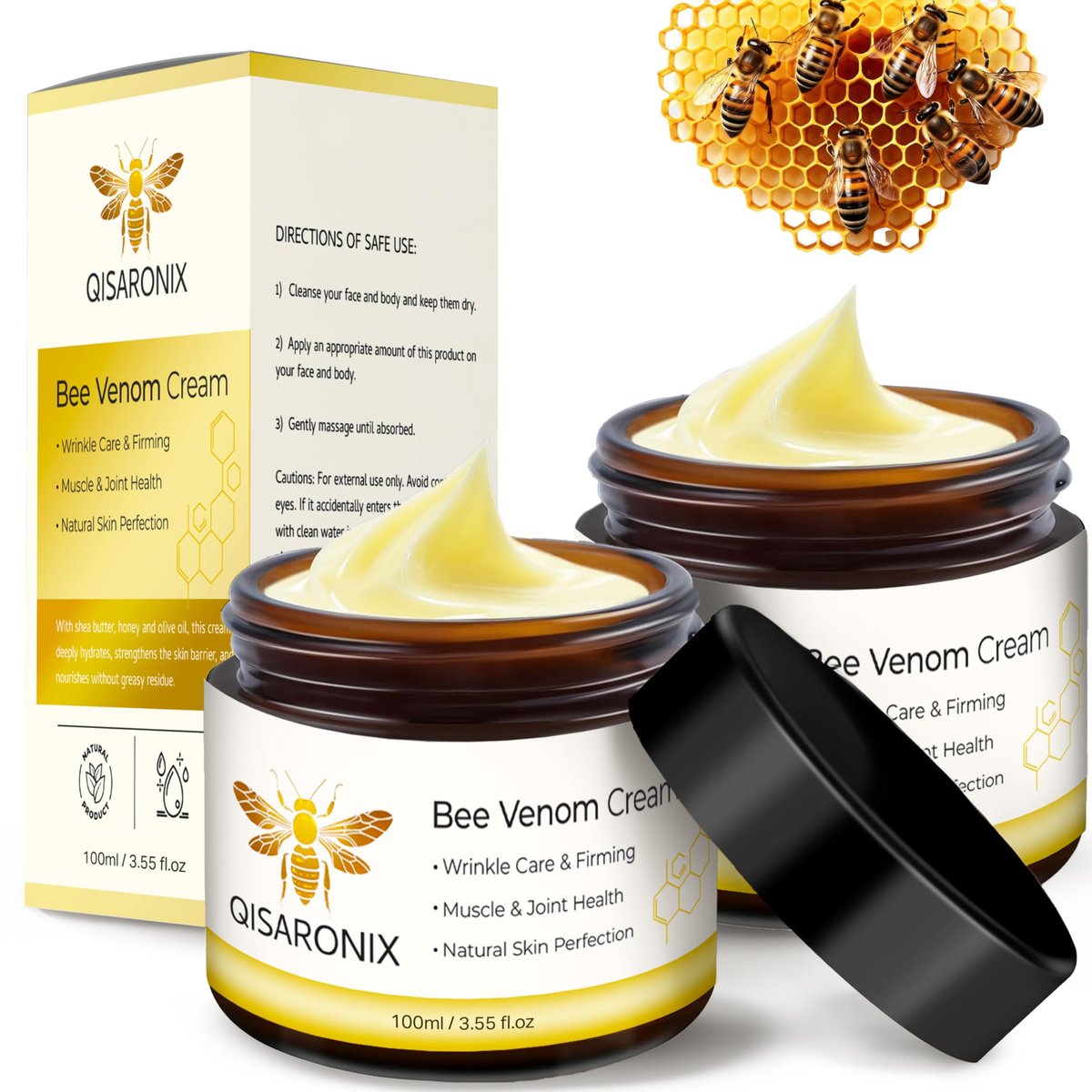 QISARONIX Bee Venom Cream 2-Pack – Lightweight Daily Moisturizer for Face, Neck & Body – Fast-Absorbing, Non-Greasy Cosmetic Cream for Daily Skin Comfort - görsel 1