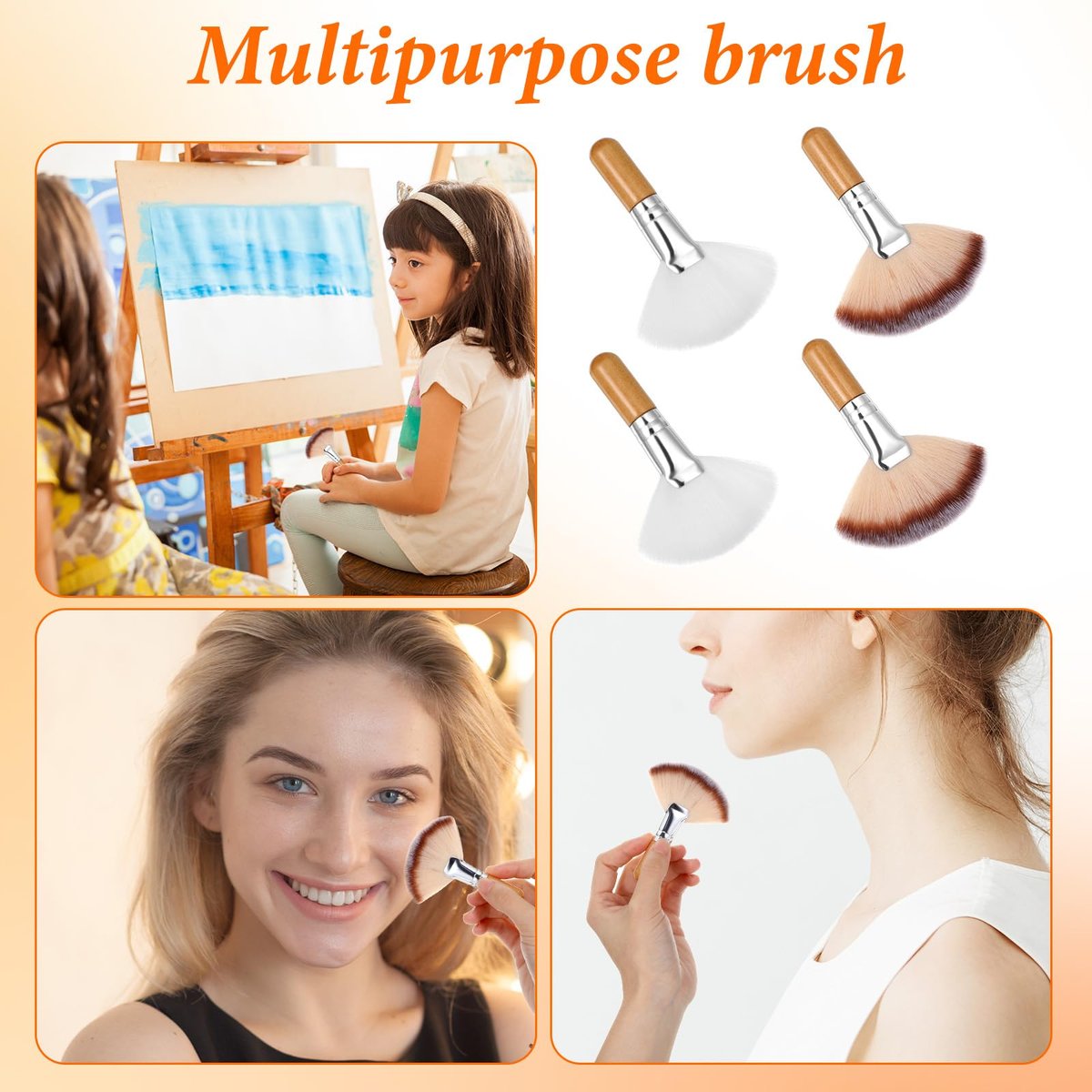 Matwsec 4-Piece Fan Brush Set - Soft Nylon Blush & Powder Brushes for Flawless Makeup Application - görsel 7