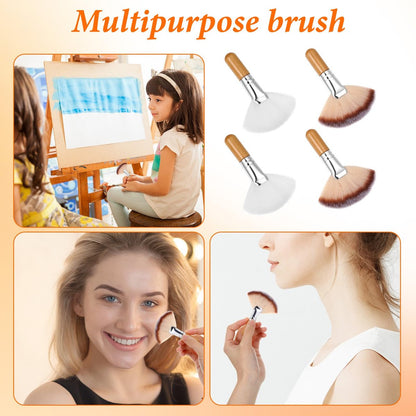 Matwsec 4-Piece Fan Brush Set - Soft Nylon Blush & Powder Brushes for Flawless Makeup Application