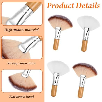 Matwsec 4-Piece Fan Brush Set - Soft Nylon Blush & Powder Brushes for Flawless Makeup Application