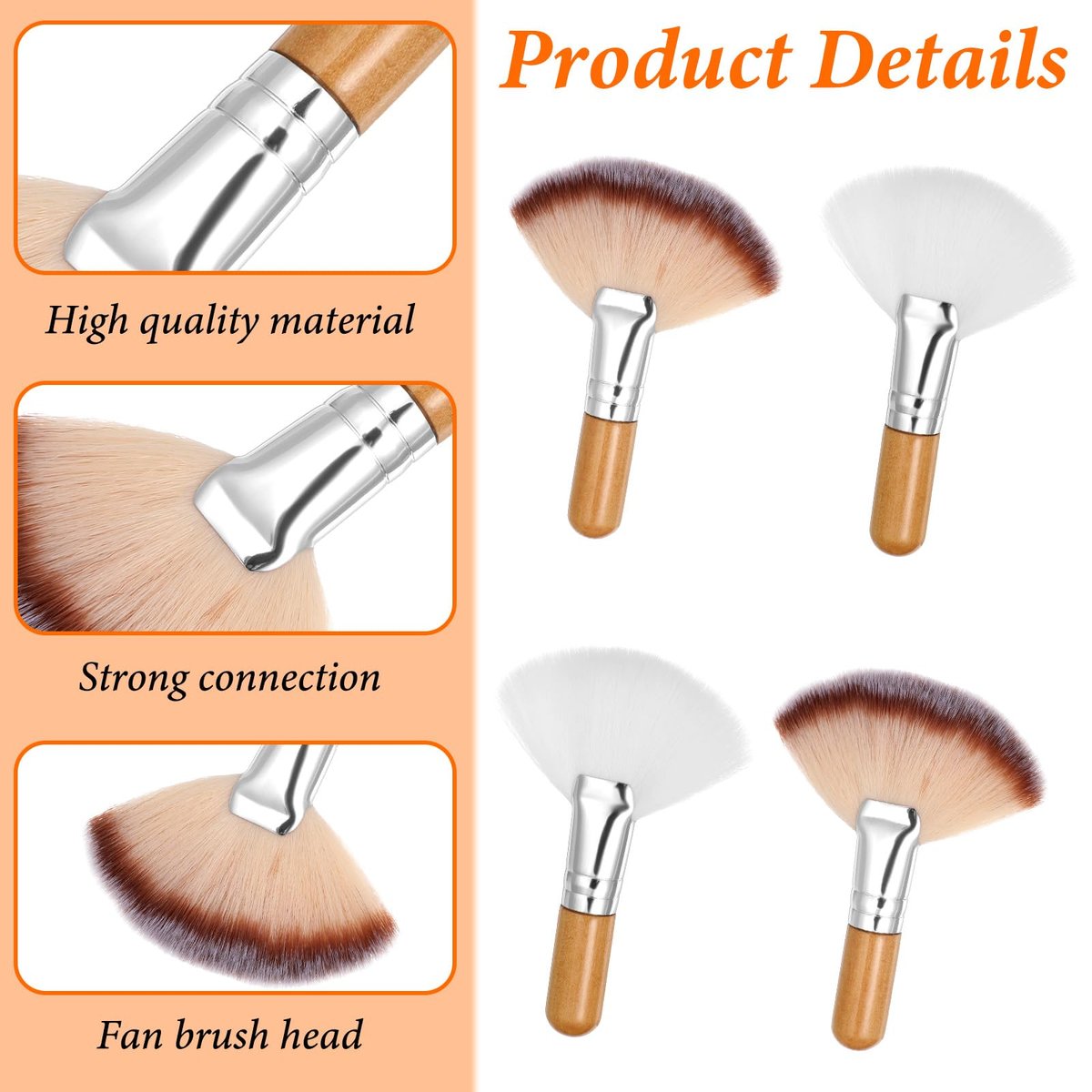 Matwsec 4-Piece Fan Brush Set - Soft Nylon Blush & Powder Brushes for Flawless Makeup Application - görsel 9