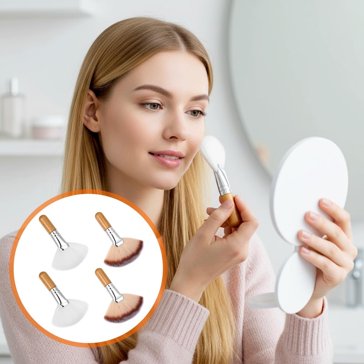 Matwsec 4-Piece Fan Brush Set - Soft Nylon Blush & Powder Brushes for Flawless Makeup Application - görsel 5