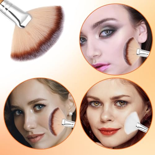 Matwsec 4-Piece Fan Brush Set - Soft Nylon Blush & Powder Brushes for Flawless Makeup Application - görsel 12