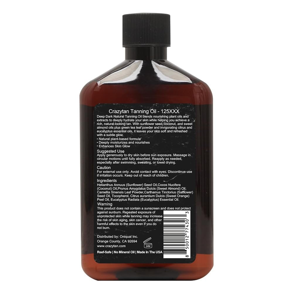 Crazytan Tanning Oil 125xxx – 8oz Deep Dark Natural Oil with Fresh Citrus Scent – Made in USA Avelisse