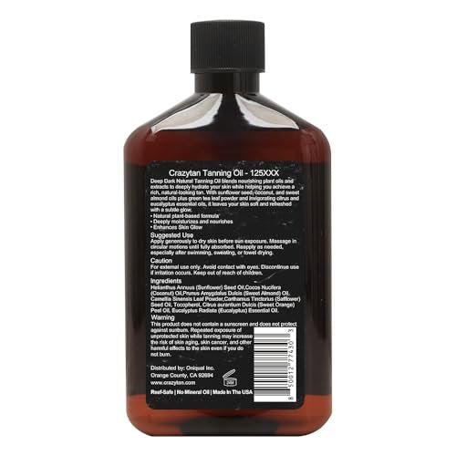 Crazytan Tanning Oil 125xxx – 8oz Deep Dark Natural Oil with Fresh Citrus Scent – Made in USA Avelisse