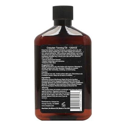 Crazytan Tanning Oil 125xxx – 8oz Deep Dark Natural Oil with Fresh Citrus Scent – Made in USA Avelisse