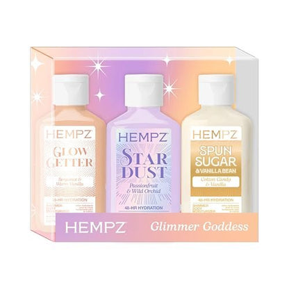 Hempz Mini Shimmer Lotion Set - Gold, Silver & Rose Gold Travel Moisturizers (3 x 2.25 oz) - TSA Approved Avelisse