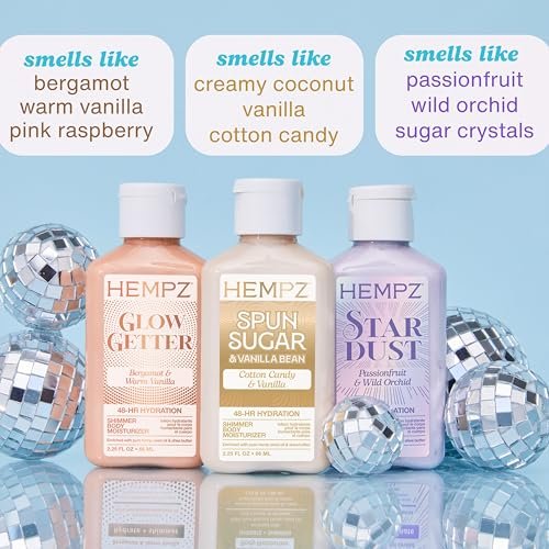 Hempz Mini Shimmer Lotion Set - Gold, Silver & Rose Gold Travel Moisturizers (3 x 2.25 oz) - TSA Approved Avelisse