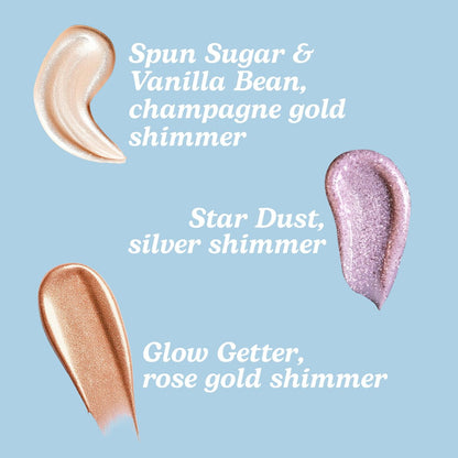 Hempz Mini Shimmer Lotion Set - Gold, Silver & Rose Gold Travel Moisturizers (3 x 2.25 oz) - TSA Approved Avelisse