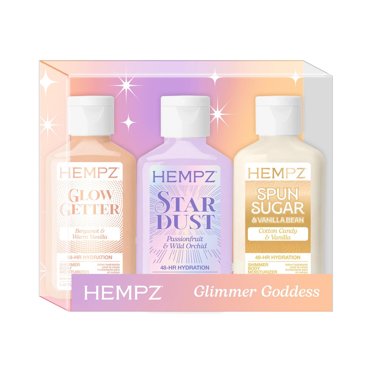 Hempz Mini Shimmer Lotion Set - Gold, Silver & Rose Gold Travel Moisturizers (3 x 2.25 oz) - TSA Approved Avelisse