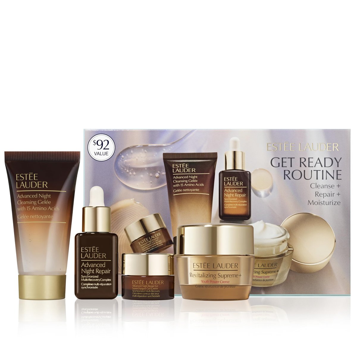 Estée Lauder Get Ready Routine 4-Piece Skincare Gift Set | Cleanse + Repair + Moisturize | Includes Cleanser, Eye Cream, Face Serum & Moisturizer Avelisse