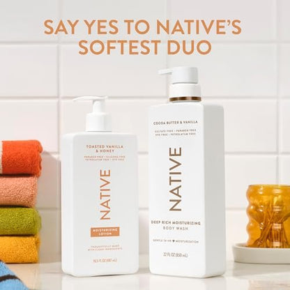 Native Body Lotion with Toasted Vanilla & Honey - Plant-Based Moisturizer for Dry Skin, 16.5 fl oz