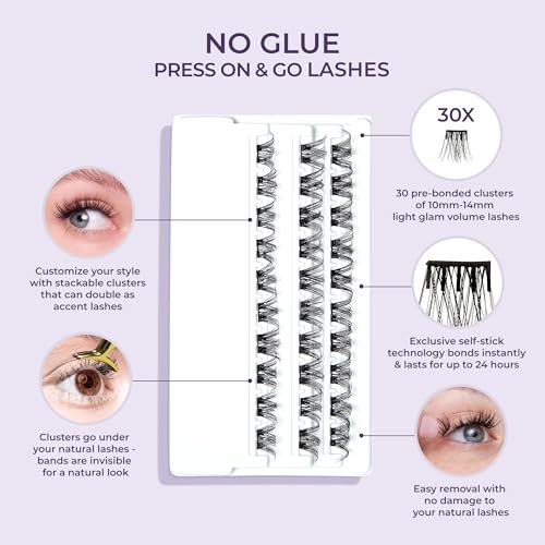 imPRESS Curly False Eyelashes – 30 Lash Clusters, 10mm-14mm, Black, Reusable Strip Lashes Avelisse