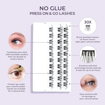 imPRESS Curly False Eyelashes – 30 Lash Clusters, 10mm-14mm, Black, Reusable Strip Lashes Avelisse