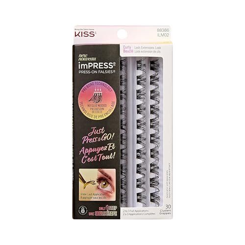 imPRESS Curly False Eyelashes – 30 Lash Clusters, 10mm-14mm, Black, Reusable Strip Lashes Avelisse