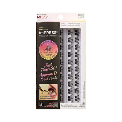 imPRESS Curly False Eyelashes – 30 Lash Clusters, 10mm-14mm, Black, Reusable Strip Lashes Avelisse