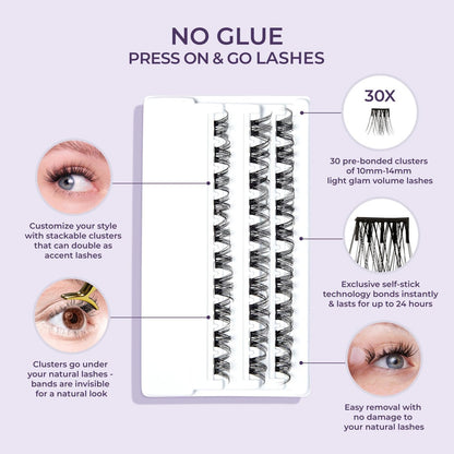 imPRESS Curly False Eyelashes – 30 Lash Clusters, 10mm-14mm, Black, Reusable Strip Lashes Avelisse